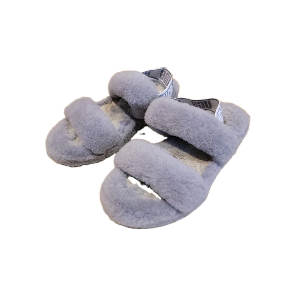UGG Oh Yeah Slide Shearling Sheepskin Slipper Platform 8 SILVER GREY - 1107953